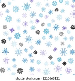 Dark Pink, Blue vector seamless texture with colored snowflakes. Shining colored illustration with snow in christmas style. Pattern for design of fabric, wallpapers.