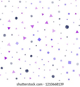Dark Pink, Blue vector seamless layout with circles, lines, rectangles. Circles, lines, rhombus with colorful gradient. Pattern for design of fabric, wallpapers.