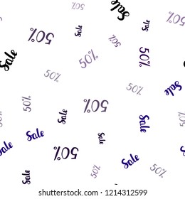 Dark Pink, Blue vector seamless pattern with 50 percentage signs. Shining colorful illustration with isolated selling prices. Backdrop for mega promotions, discounts.