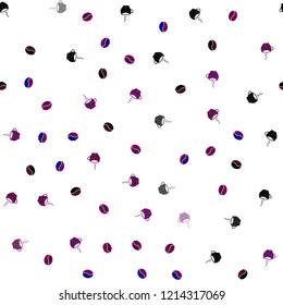 Dark Pink, Blue vector seamless template with cups of coffee, beans. Gradient abstract collection of coffee cups and beans. Pattern for menu of cafes and restaurants.