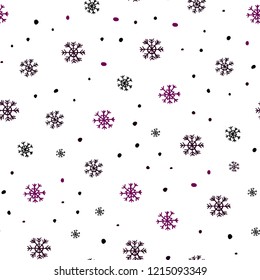 Dark Pink, Blue vector seamless cover with beautiful snowflakes. Colorful decorative design in xmas style with snow. Template for business cards, websites.