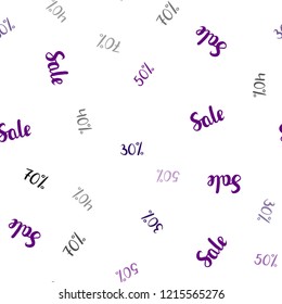 Dark Pink, Blue vector seamless pattern with 30, 40, 50 percentage signs. Gradient illustration with discount signs on white backdrop. Backdrop for super sales on Black Friday.