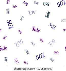 Dark Pink, Blue vector seamless texture with selling prices 50 %. Gradient illustration with discount signs on white backdrop. Backdrop for super sales on Black Friday.