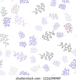 Dark Pink, Blue vector seamless natural backdrop with branches. Colorful illustration in doodle style with leaves, branches. Template for business cards, websites.