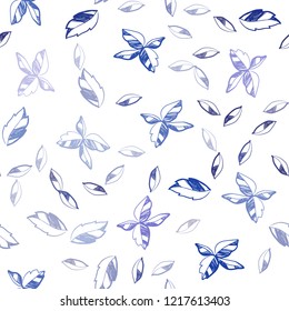 Dark Pink, Blue vector seamless natural backdrop with leaves. Colorful abstract illustration with leaves in doodle style. Design for textile, fabric, wallpapers.
