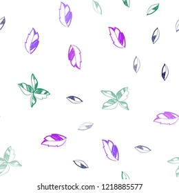 Dark Pink, Blue vector seamless natural artwork with leaves. Decorative illustration with doodles on abstract template. Pattern for trendy fabric, wallpapers.