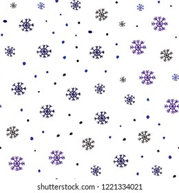 Dark Pink, Blue vector seamless template with ice snowflakes. Shining colorful illustration with snow on abstract template. Pattern for design of window blinds, curtains.