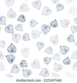Dark Pink, Blue vector seamless doodle template with leaves. Sketchy doodles with leaves on blurred background. Pattern for design of window blinds, curtains.