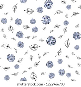 Dark Pink, Blue vector seamless doodle texture with leaves, flowers. An elegant bright illustration with leaves and flowers. Design for textile, fabric, wallpapers.