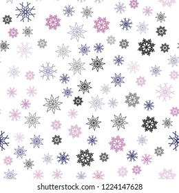 Dark Pink, Blue vector seamless pattern with christmas snowflakes. Modern geometrical abstract illustration with crystals of ice. Design for textile, fabric, wallpapers.