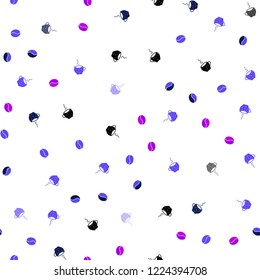Dark Pink, Blue vector seamless layout with coffee set. Glitter abstract backdrop with gradient mugs, coffee grains. Doodle design for your business advert of cafes.