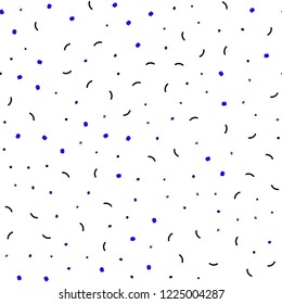 Dark Pink, Blue vector seamless backdrop with dots and lines. Abstract illustration with colorful discs and triangles. Pattern for design of fabric, wallpapers.