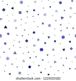 Dark Pink, Blue vector seamless texture with poly style with circles, cubes. Glitter abstract illustration with spheres, squares, lines. Pattern for design of window blinds, curtains.