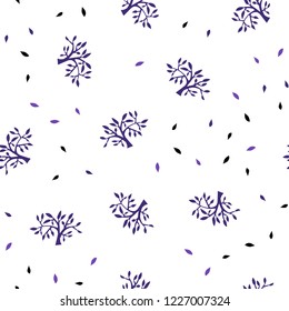 Dark Pink, Blue vector seamless elegant wallpaper with leaves, branches. Sketchy doodles on white background. Pattern for trendy fabric, wallpapers.