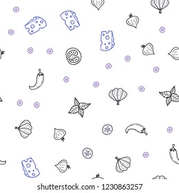 Dark Pink, Blue vector seamless template with organic meal. Illustration with set of fresh food in doodle style. Pattern for menu of cafes, bars, restaurants.