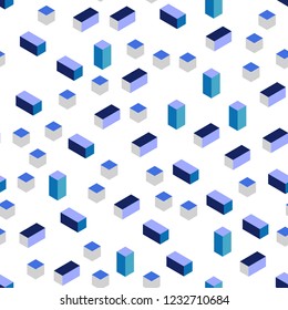 Dark Pink, Blue vector seamless, isometric pattern in square style. Beautiful illustration with rectangles and squares. Design for wallpaper, fabric makers.