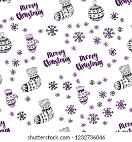 Dark Pink, Blue vector seamless texture with colored snowflakes, balls, socks, mittens. Colorful illustration with xmas symbols. Template for business cards, websites.