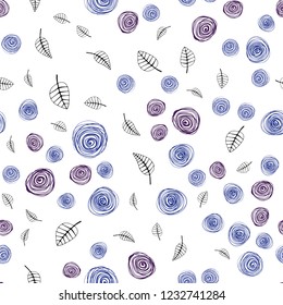 Dark Pink, Blue vector seamless elegant wallpaper with leaves and flowers. Leaves, flowers in natural style on white background. Texture for window blinds, curtains.