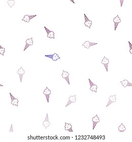 Dark Pink, Blue vector seamless background with ice-cream cones. Decorative design of ice-cream cones in doodle style. Pattern for ads of breakfast, lunch, dinner.