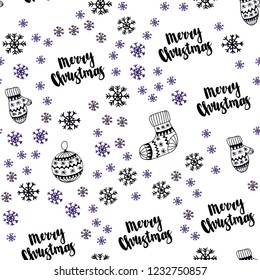Dark Pink, Blue vector seamless pattern with christmas snowflakes, balls, socks, mittens. Glitter abstract illustration with gradient. Design for wallpaper, fabric makers.