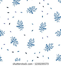 Dark Pink, Blue vector seamless abstract pattern with leaves, branches. An elegant bright illustration with leaves and branches. Pattern for trendy fabric, wallpapers.