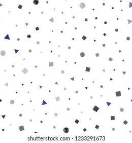 Dark Pink, Blue vector seamless background with triangles, circles, cubes. Decorative design in abstract style with lines, dots, cubes. Design for textile, fabric, wallpapers.