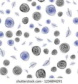 Dark Pink, Blue vector seamless elegant background with leaves and flowers. Leaves, flowers in natural style on white background. Texture for window blinds, curtains.