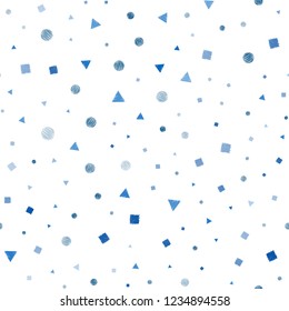 Dark Pink, Blue vector seamless layout with circles, lines, rectangles. Abstract gradient illustration with circles, triangles, cubes. Template for business cards, websites.
