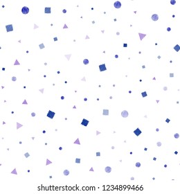 Dark Pink, Blue vector seamless template with crystals, circles, squares. Glitter abstract illustration with spheres, squares, lines. Template for business cards, websites.