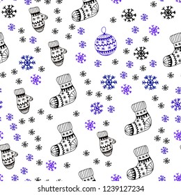 Dark Pink, Blue vector seamless layout with bright snowflakes, balls, socks, mittens. Modern geometric abstract illustration. Pattern for design of fabric, wallpapers.