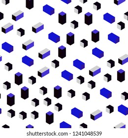 Dark Pink, Blue vector seamless, isometric pattern in square style. Decorative design in abstract style with rectangles. Pattern for trendy fabric, wallpapers.