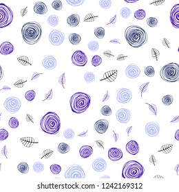 Dark Pink, Blue vector seamless abstract background with leaves and flowers. Sketchy doodles on white background. Design for wallpaper, fabric makers.