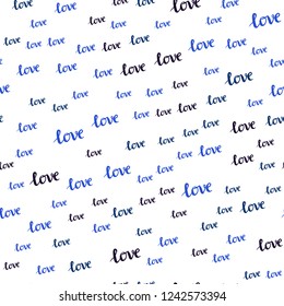 Dark Pink, Blue vector seamless backdrop with phrase LOVE YOU. Illustration with colorful phrase LOVE YOU in romantic style. Pattern for trendy fabric, wallpapers.