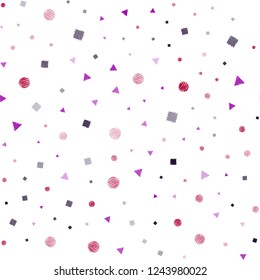 Dark Pink, Blue vector seamless texture with poly style with circles, cubes. Decorative design in abstract style with lines, dots, cubes. Pattern for trendy fabric, wallpapers.
