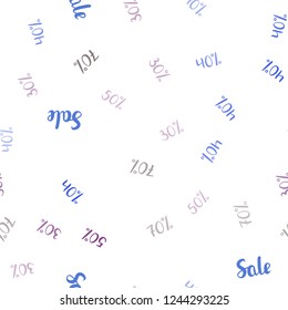 Dark Pink, Blue vector seamless texture with selling prices 30, 40, 50, 70 %. Abstract illustration with colorful gradient symbols of sales. Template for season sales, shopping ads.