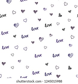 Dark Pink, Blue vector seamless cover with quote LOVE YOU, hearts. Illustration with phrase LOVE YOU, hearts for valentine's day. Pattern for trendy fabric, wallpapers.