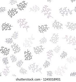 Dark Pink, Blue vector seamless abstract pattern with branches. Leaves, branches in natural style on white background. Template for business cards, websites.
