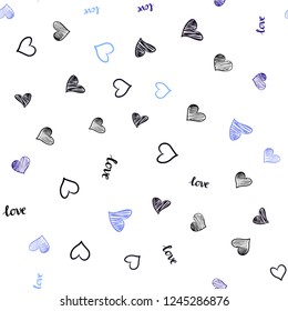Dark Pink, Blue vector seamless pattern with phrase LOVE YOU, hearts. Colorful gradient phrase LOVE YOU, hearts in abstract style. Pattern for design of fabric, wallpapers.