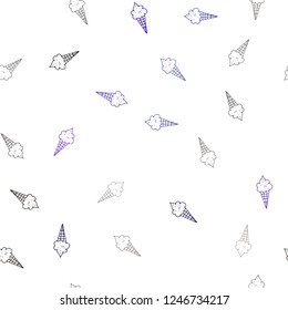 Dark Pink, Blue vector seamless background with ice-cream cones. Glitter abstract sketch with ice-cream cones. Template of a black hot beverage in a cafe.