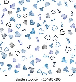 Dark Pink, Blue vector seamless pattern with phrase LOVE YOU, hearts. Illustration with words of love, hearts in abstract style. Design for wallpaper, fabric makers.