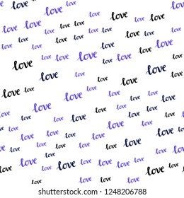 Dark Pink, Blue vector seamless pattern with phrase LOVE YOU. Decorative illustration with words of love in abstract style. Texture for window blinds, curtains.