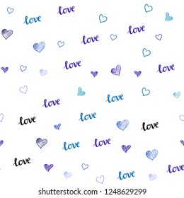 Dark Pink, Blue vector seamless background with words of love, hearts. Colorful illustration with quote LOVE YOU, hearts. Design for wallpaper, fabric makers.