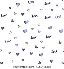 Dark Pink, Blue vector seamless pattern with phrase LOVE YOU, hearts. Colorful gradient phrase LOVE YOU, hearts in abstract style. Pattern for trendy fabric, wallpapers.