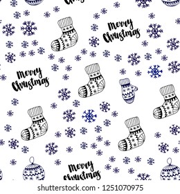 Dark Pink, Blue vector seamless layout with bright snowflakes, balls, socks, mittens. Shining colorful illustration in christmas style. Texture for window blinds, curtains.