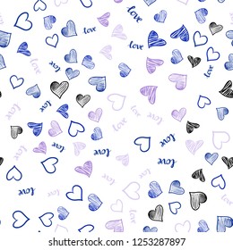 Dark Pink, Blue vector seamless cover with quote LOVE YOU, hearts. Colorful illustration with quote LOVE YOU, hearts. Design for wallpaper, fabric makers.