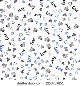 Dark Pink, Blue vector seamless pattern with phrase LOVE YOU, hearts. Illustration with phrase LOVE YOU, hearts for valentine's day. Texture for window blinds, curtains.
