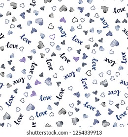 Dark Pink, Blue vector seamless template with text LOVE YOU, hearts. Colorful gradient phrase LOVE YOU, hearts in abstract style. Design for textile, fabric, wallpapers.
