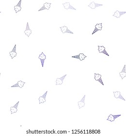 Dark Pink, Blue vector seamless layout with ice-cream set. Decorative design of ice-cream cones in doodle style. Template of a black hot beverage in a cafe.