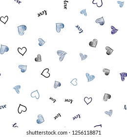 Dark Pink, Blue vector seamless pattern with phrase LOVE YOU, hearts. Colorful illustration with quote LOVE YOU, hearts. Pattern for design of fabric, wallpapers.