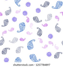Dark Pink, Blue vector seamless abstract pattern with leaves and flowers. Leaves, flowers in natural style on white background. Template for business cards, websites.